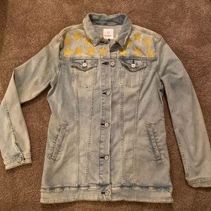 LuLaRoe Jaxon Star embroidered denim jacket. This is a woman L